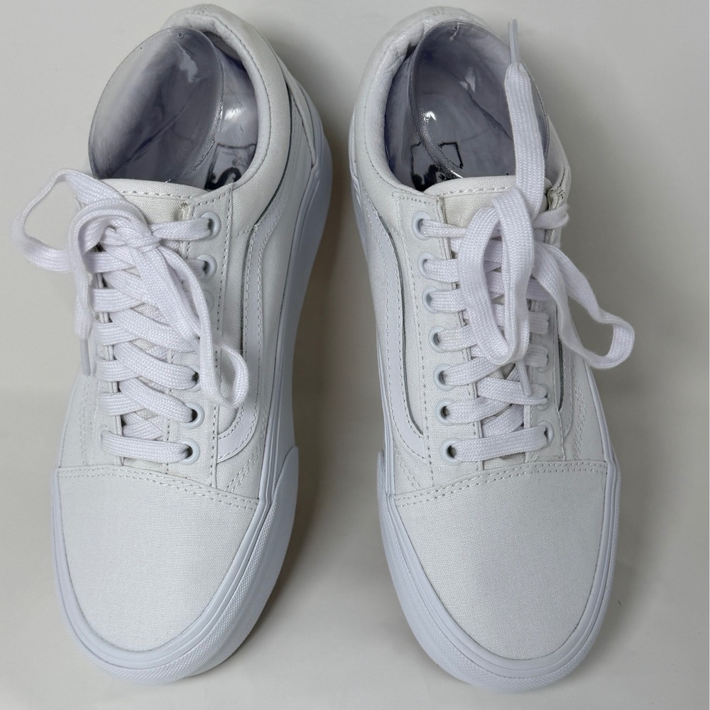 Vans Old Skool Stackform True White Canvas Platform Sneakers Mens 7 Womens 8.5 - Picture 10 of 16
